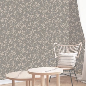 Burlap Leaf Trail Cocoa and Rose Gold Removable Wallpaper