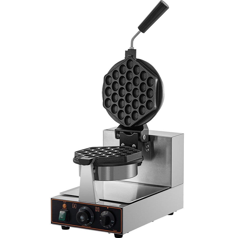 Commercial Bubble Waffle Maker Silver 1200 Watt 122-572Â°F Adjustable Stainless Steel Baker with Non-Stick Teflon Coating