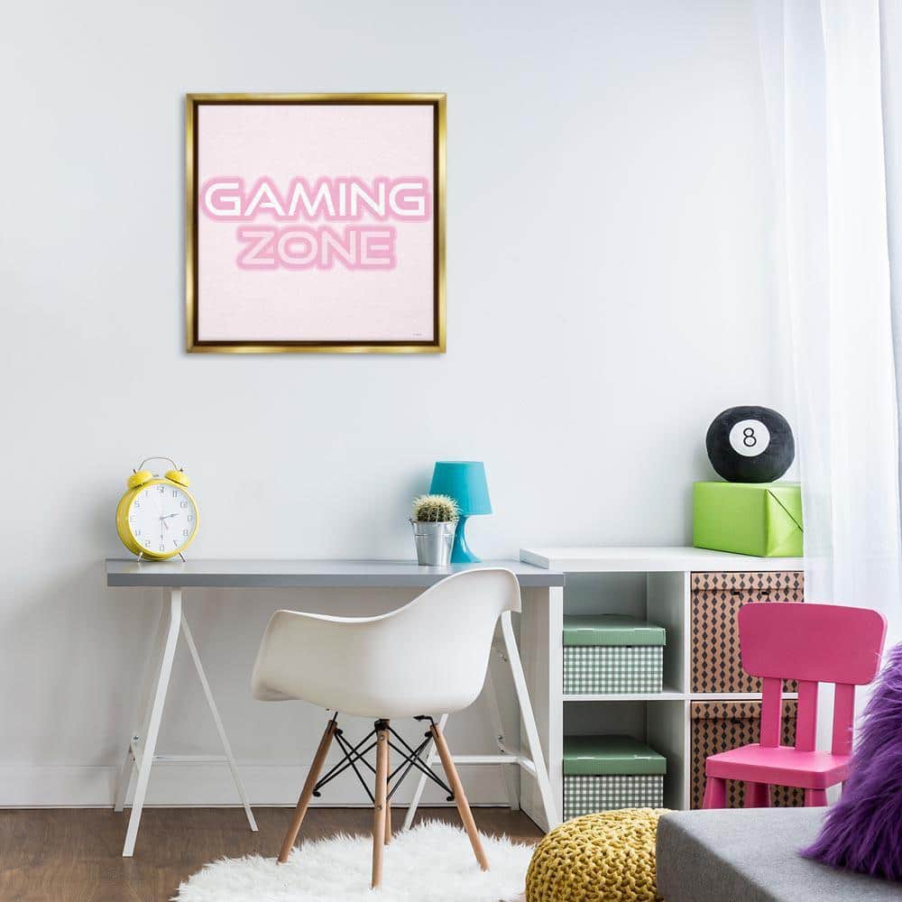 Pastel Pink Gaming Zone by Yass Naffas Designs Gold Floater Frame Typography Graphic Art Print 25 in. x 25 in.