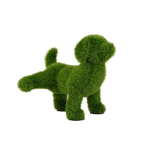 19 in. Green Artificial Turf Topiary Peeing Dog