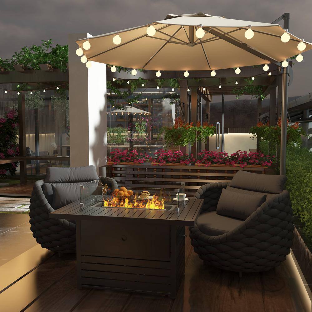 3-Peice Aluminum Patio Rectangle Fire Pit Conversation Set with Dark Gray Cushion and Polyester woven Single Sofa price history on PriceWatchPro