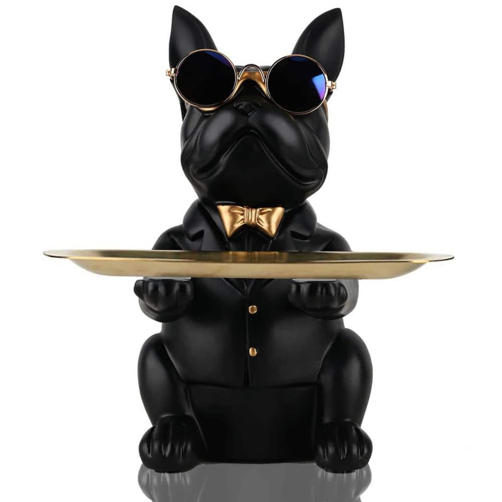 Black Modern Decor Resin Bulldog Tray Statue, Piggy Bank Tray, Entrance Key