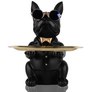 Black Modern Decor Resin Bulldog Tray Statue, Piggy Bank Tray, Entrance Key Holder, Candy Jewelry Earrings Tray