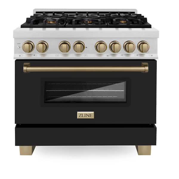 Autograph 36 in. Legacy Dual Fuel Range with 6 Burners and Electric Oven in Satin Steel with Black and Bronze Accents
