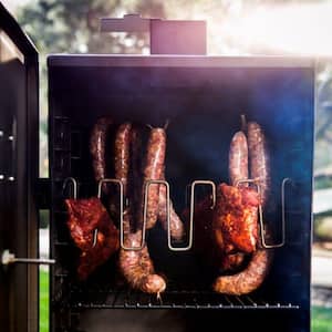 Bandera Vertical Offset Smoker and Charcoal Grill Combo in Black with 992 sq. in. Cooking Space