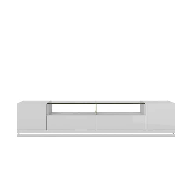Manhattan Comfort Vanderbilt 85 in. White Gloss Wood TV Stand with 2 Drawer Fits TVs Up to 70 in. with Shelves