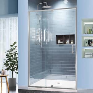 38 - 42 in. W x 71 in. H Pivot Semi-Frameless Sliding Shower Door in Brushed Nickel Clear SGCC Tempered Glass