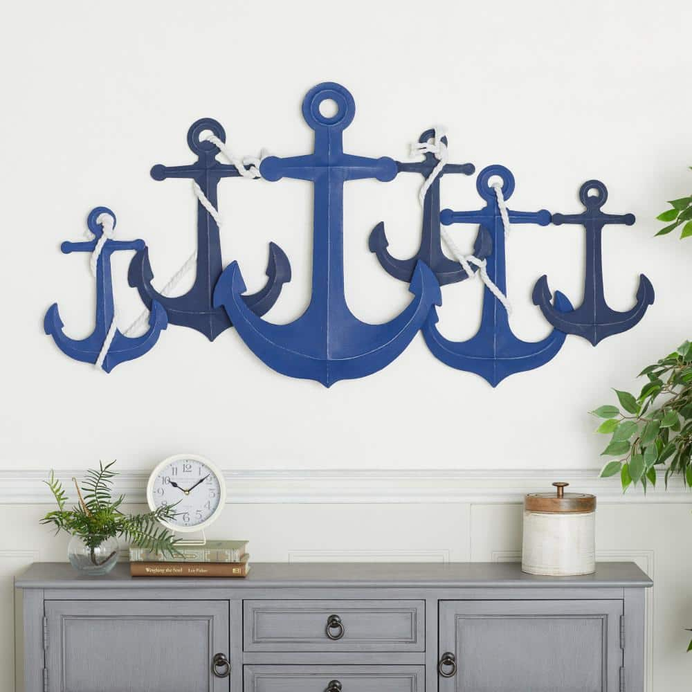 Litton Lane 48 in. x 24 in. Metal Blue Indoor Outdoor Anchor Wall Decor ...