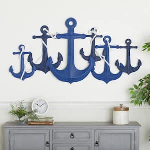 48 in. x  24 in. Metal Blue Indoor Outdoor Anchor Wall Decor with White Rope Detailing