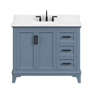 Rawsonville 43 in. Single Sink Freestanding Steel Blue Bath Vanity with White Quartz Top and Backsplash Assembled