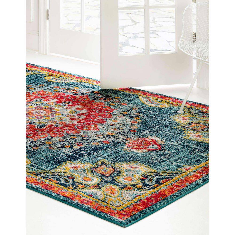 Mid-Century Abstract Geometric Blue Wool 8x10 Area Rug