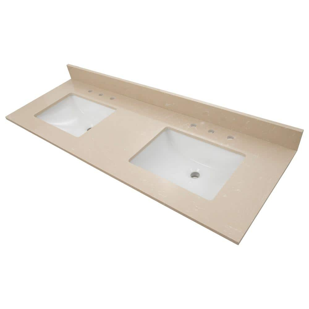 A&A Surfaces Cosmic Sand 61 in. W x 22 in. D Engineered Marble Vanity Top in Beige with White Rectangle Single Sink