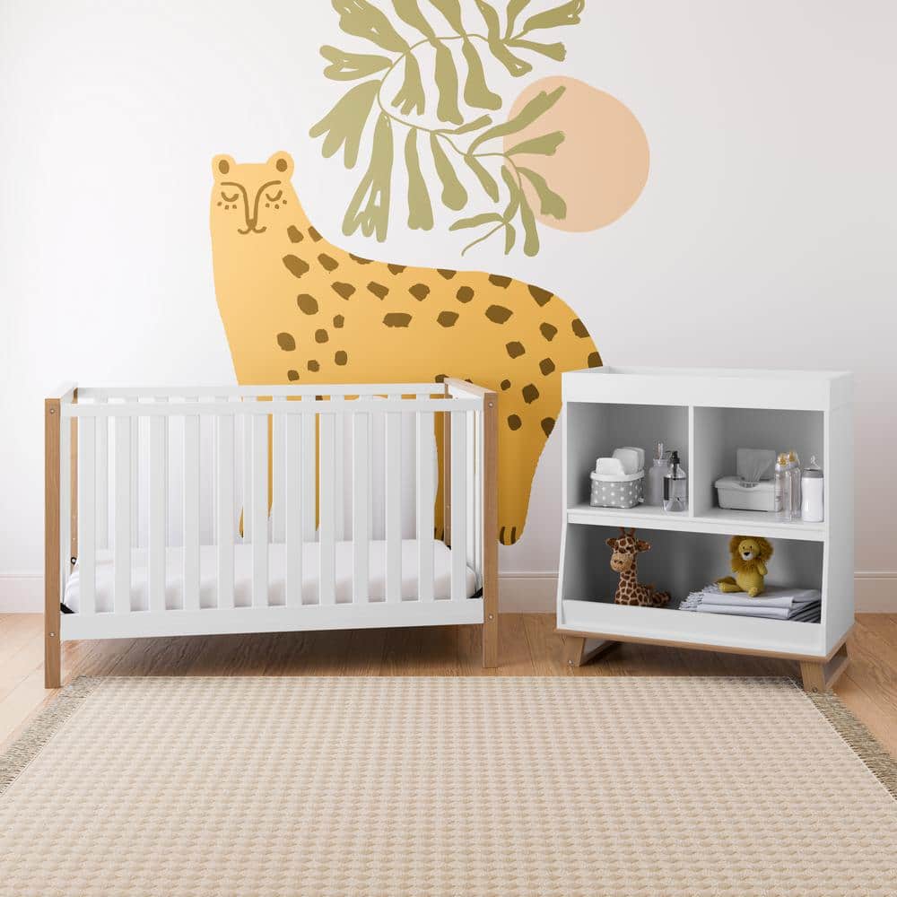 Modern Pacific White and Driftwood 4-in-1 Convertible Crib