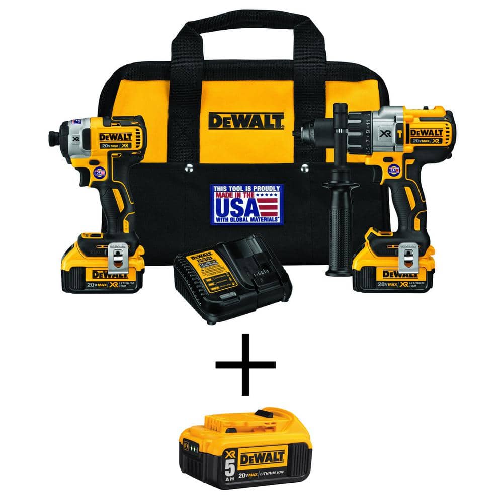 DEWALT 20V MAX XR Cordless Brushless Hammer Drill/Impact Combo Kit and (2)  4.0Ah and (1) 5.0Ah Batteries DCK299M2WDCB205 The Home Depot