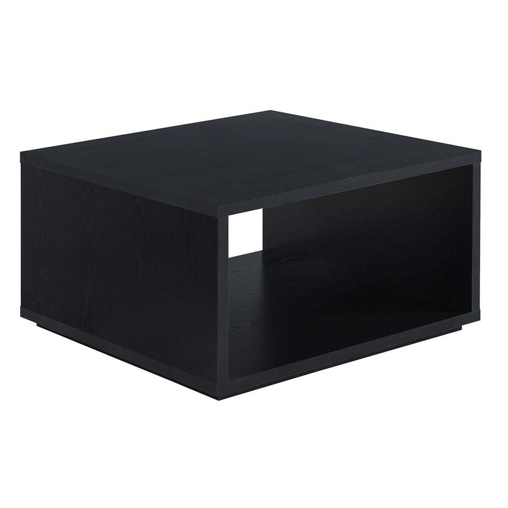 Modern Square Black Coffee Table with Storage Shelf