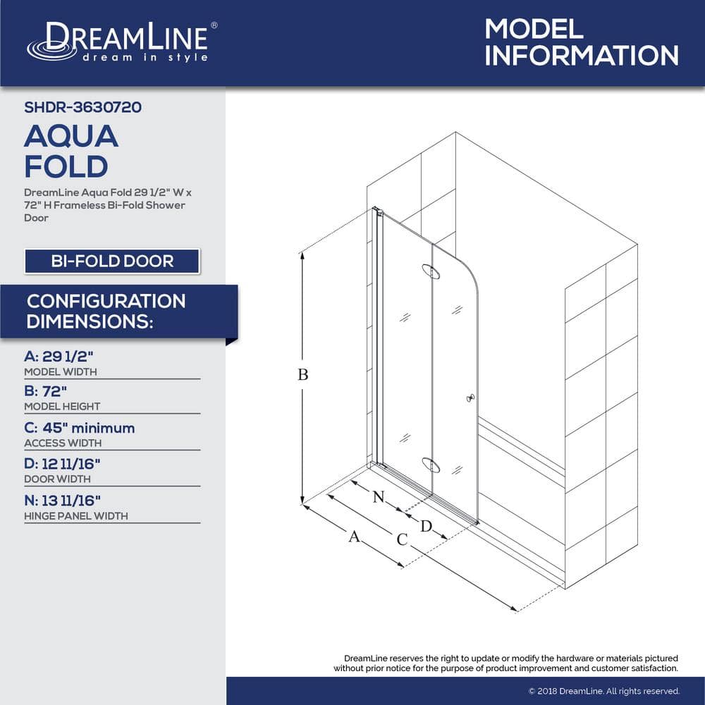 Chrome Frameless Hinged Shower Door with Clear Glass