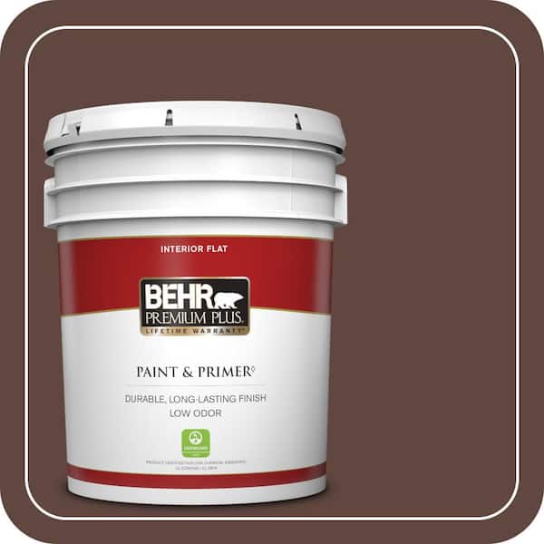 BEHR PREMIUM PLUS 5 gal. #180F-7 Warm Brownie Flat Low Odor Interior Paint & Primer