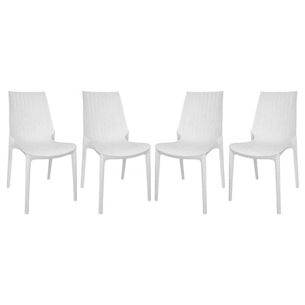 Leisuremod Kent Plastic Outdoor Dining Chair in White (Set of 4)