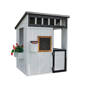 Caraway Cottage Outdoor White Cedar Wood Playhouse with Working Dutch Door, Windows, Toy Kitchen