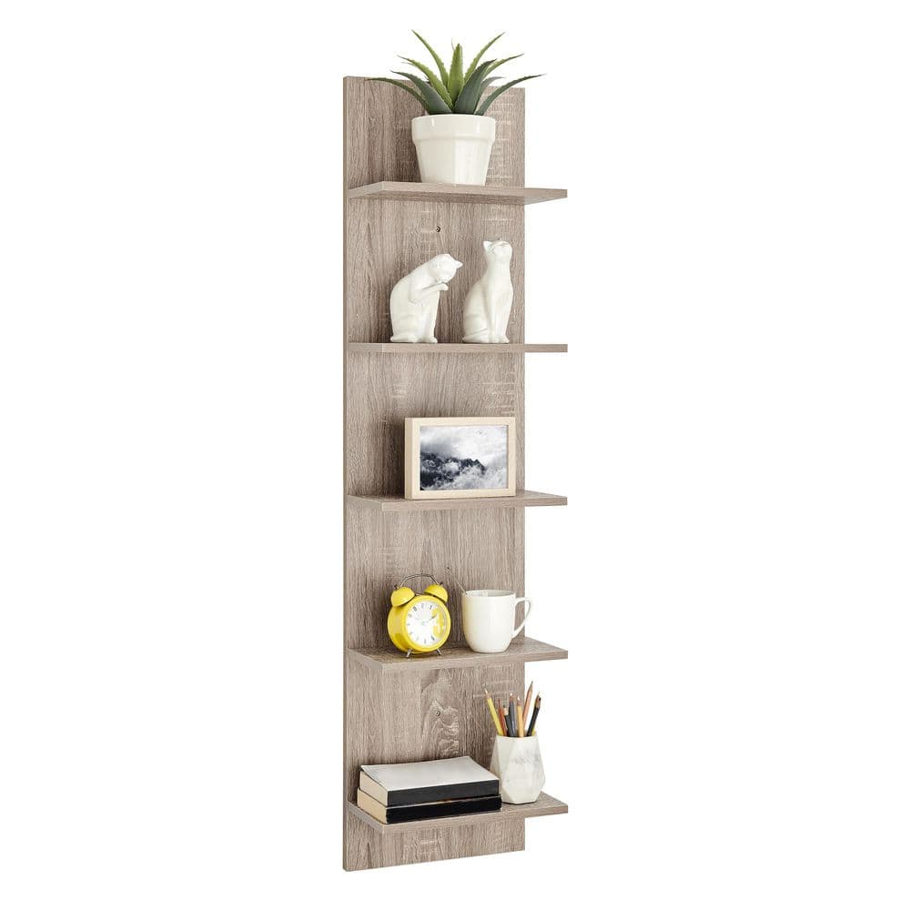 Weathered Oak Modern 51'' Floating Wall Shelf with 5 Tiers
