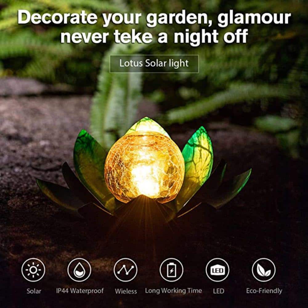 Blue and Amber Crackle Glass Lotus Solar Outdoor Light