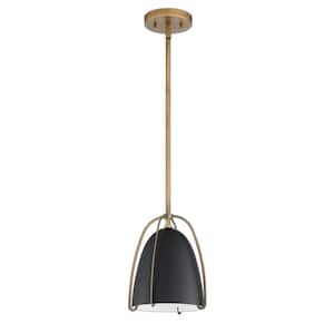 VILIA Mini 1-Light Black and Brass Cage Pendant Light with Black and Brass Metal Shade