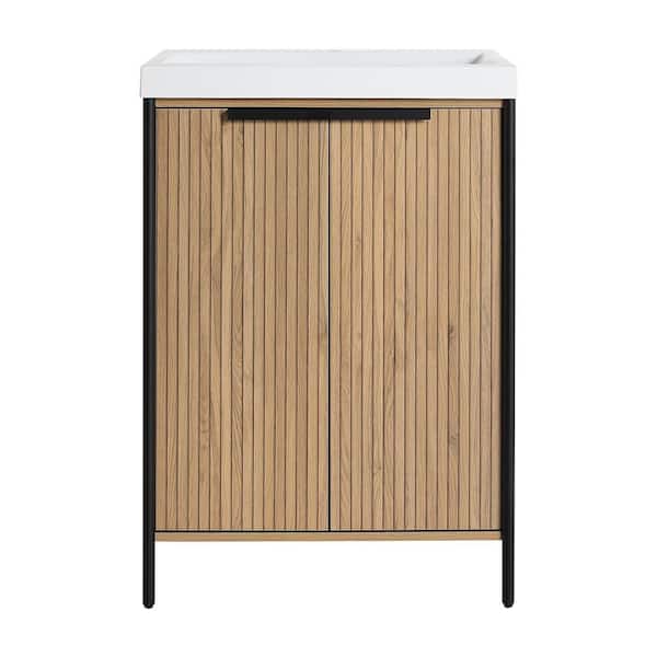 Midsummer 29.5 in. W x 19.7 in. D x 34.9 in. H Freestanding Bath Vanity Cabinet in Light Coffee with White Resin Top