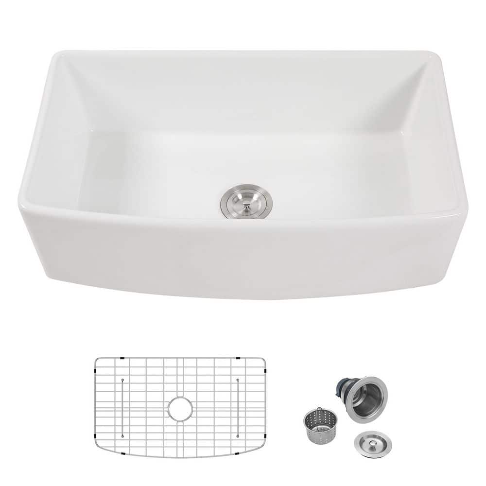 23.6" White Gloss Ceramic Undermount Single Bowl Kitchen Sink