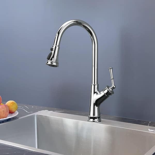17.99 in Single Handle High Arc 360° Spout Swivel Pull Down Sprayer Kitchen Faucet in Chrome