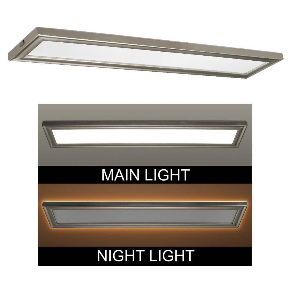 Commercial Electric 48 in. x 10 in. Low Profile Brushed Nickel Color Selectable LED Flush Mount Ceiling Light w/Night Light Feature