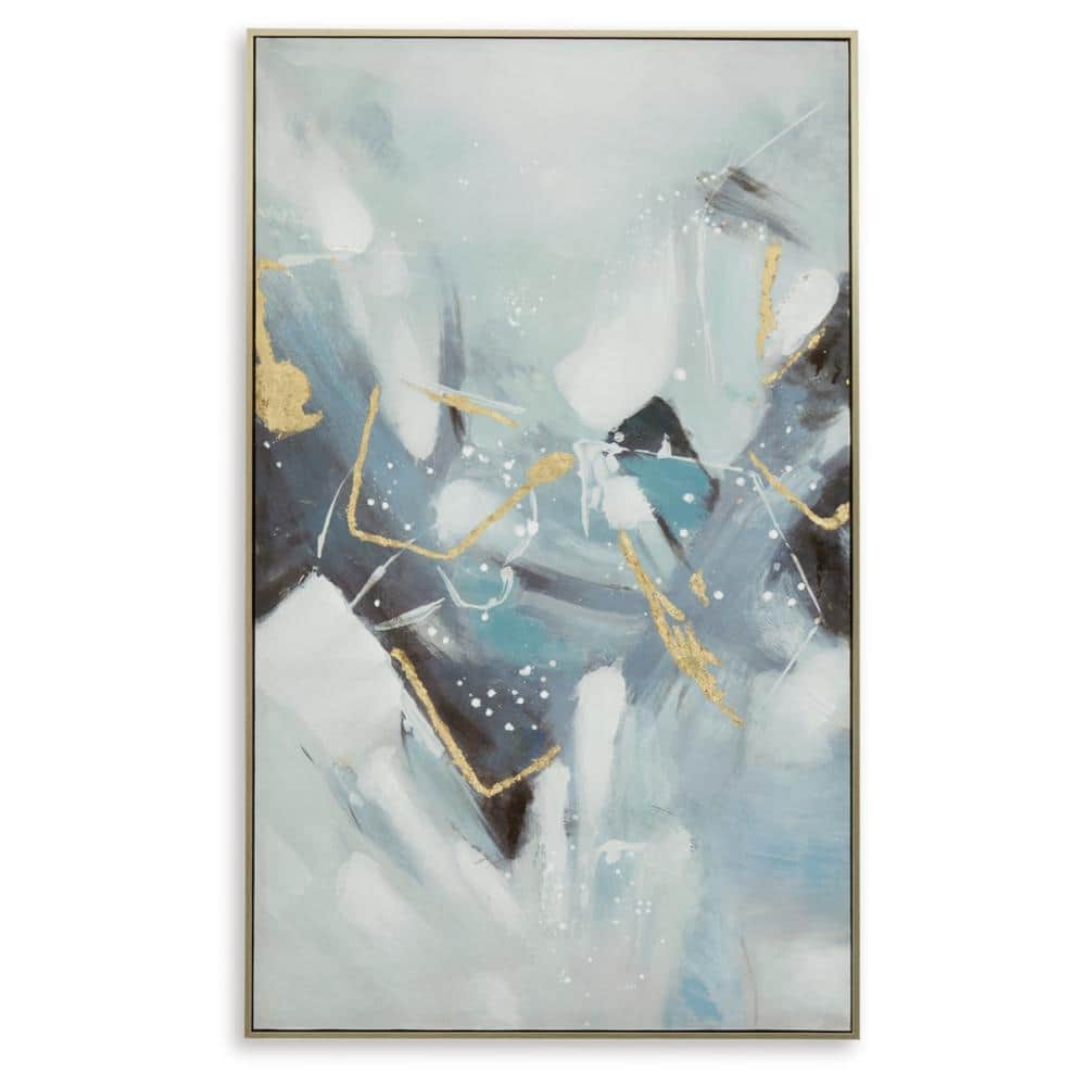 Blue and White Abstract Wall Art with Gold Foil