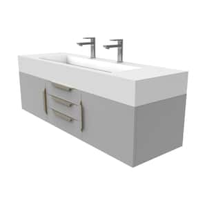 Nile 60 in. W x 19 in. D x 20 in. H Single Sink Bath Vanity in Matte Gray with Gold Trim and White Solid Surface Top