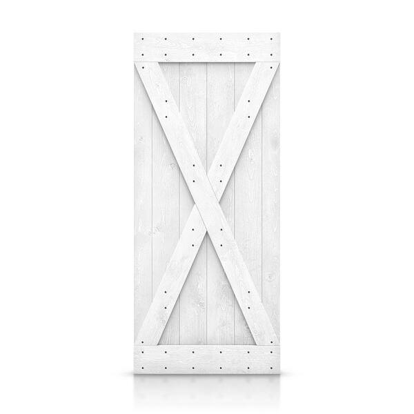 CALHOME Distressed X Series 38 in. x 84 in. Light Cream Stained Solid Knotty Pine Wood Interior Sliding Barn Door Slab