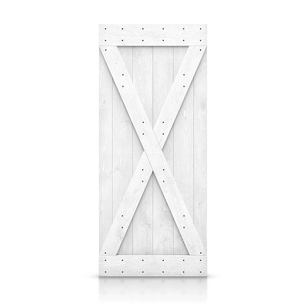 CALHOME Distressed X Series 42 in. x 84 in. Light Cream Stained Solid Knotty Pine Wood Interior Sliding Barn Door Slab