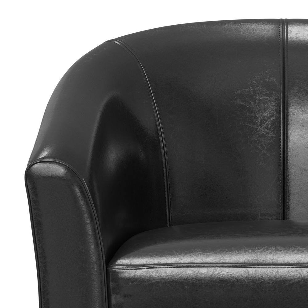 Austin Contemporary Barrel Armchair in Deluxe Black Faux Leather