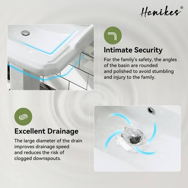 Hanikes 23 in. White Vitreous China Rectangular Pedestal Bathroom
