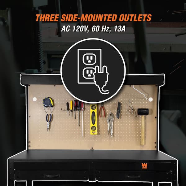 48 in. W x 25 in. D 2-Drawer Workbench with Power Outlets and Light