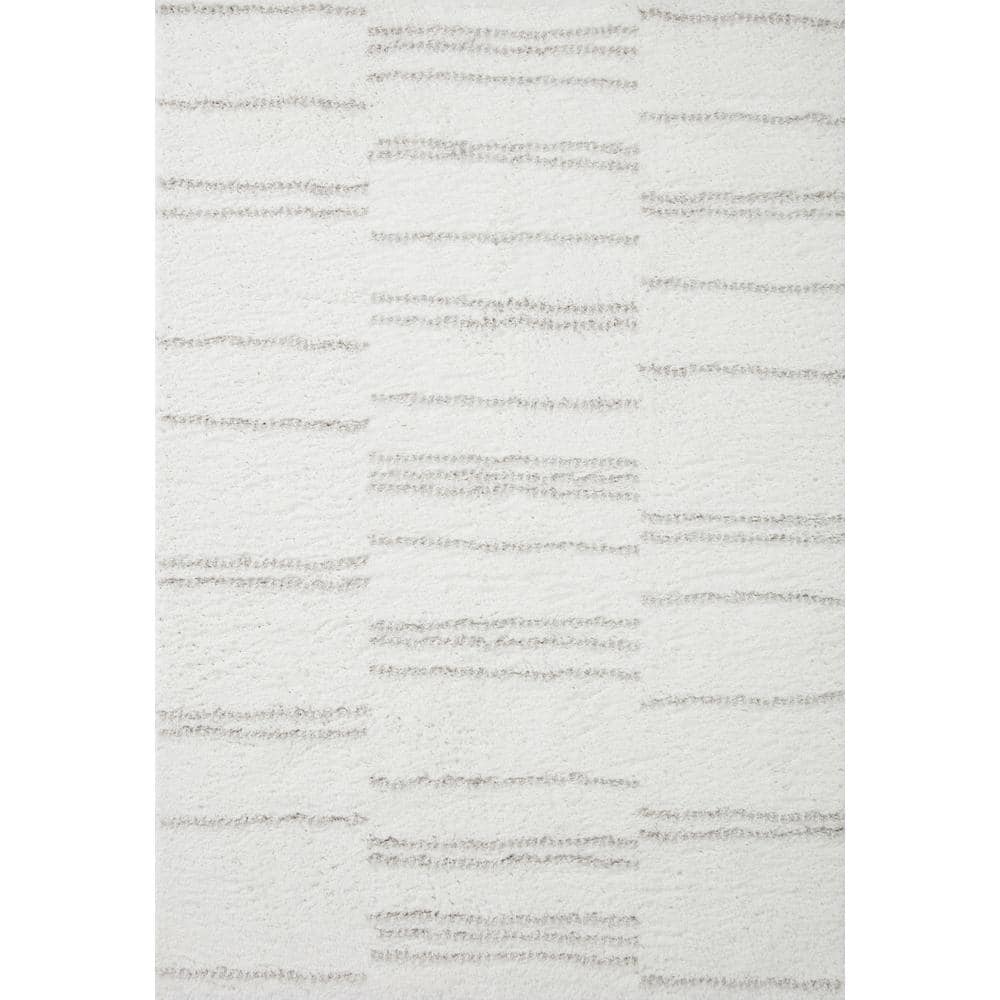Bliss Shag Gray and White Geometric Wool Area Rug