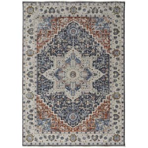 Ivory Blue and Red 2 ft. x 3 ft. Floral Area Rug