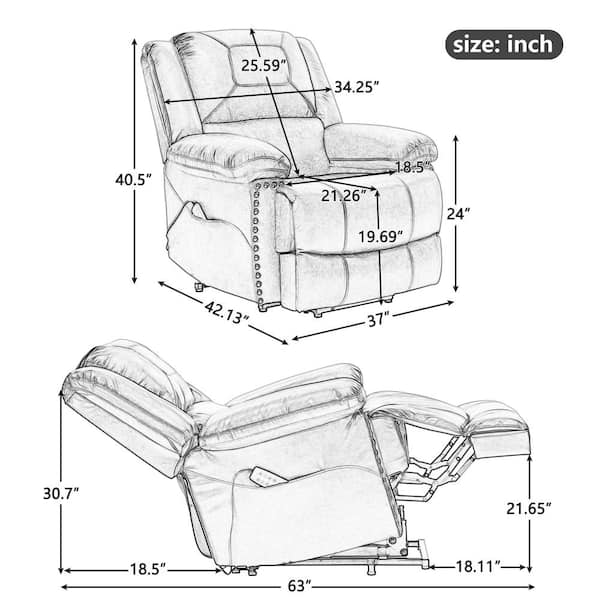 Gray Recliner Chair with Heating System for Living Room LJ331Re Gr