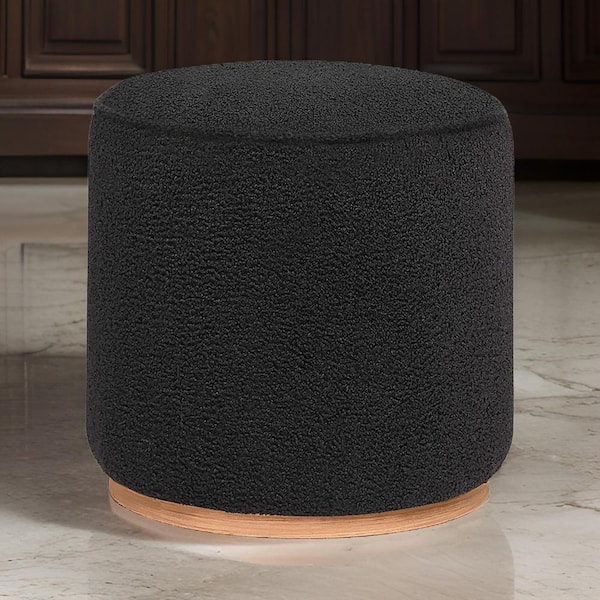 Benjara Black and Brown Foam Round Storage Ottoman Medium