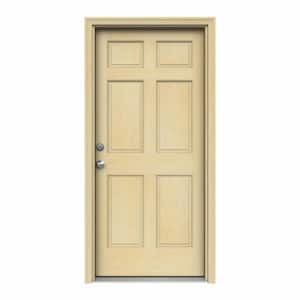 36 in. x 80 in. 6-Panel Unfinished Wood Prehung Right-Hand Inswing Front Door w/Rot Resistant Jamb & Brickmould