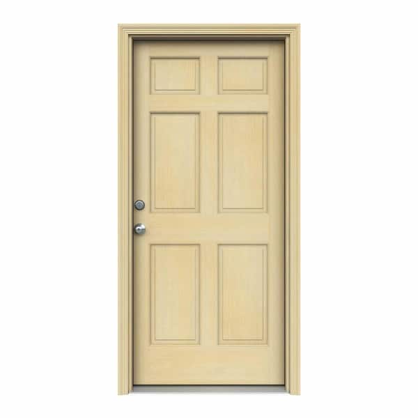 JELD-WEN 36 in. x 80 in. 6-Panel Unfinished Wood Prehung Right-Hand Inswing Front Door w/Rot Resistant Jamb & Brickmould