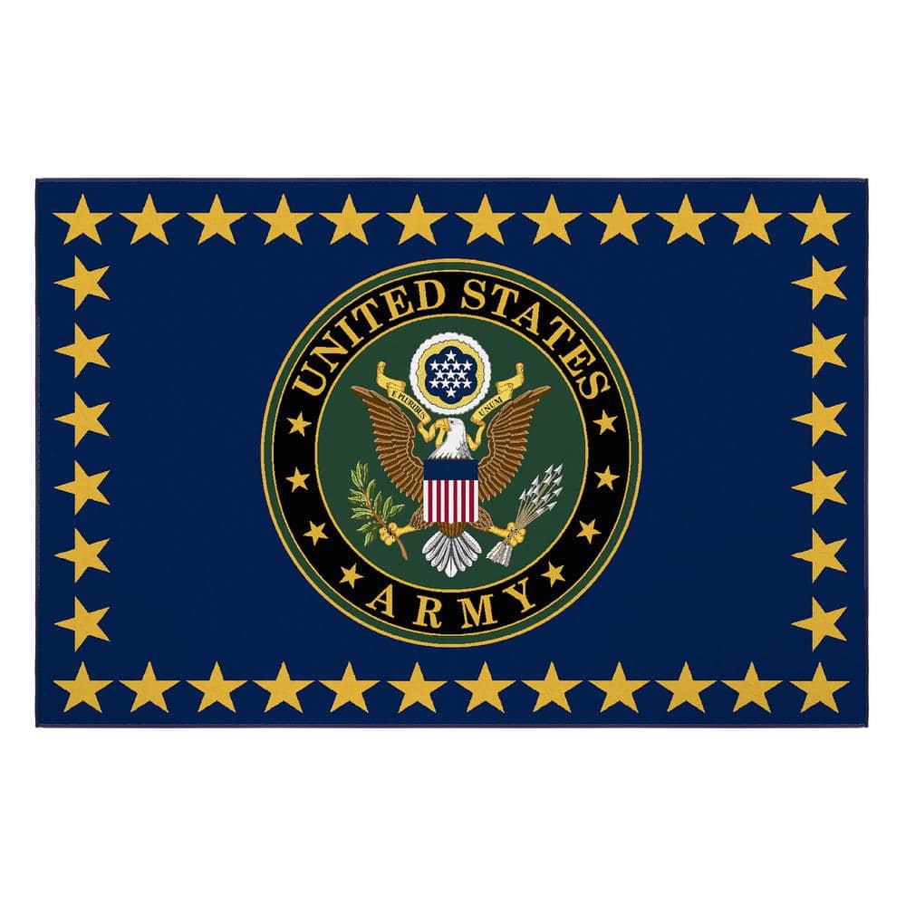 Ottomanson Blue/Multi 3 ft. x 5 ft. Washable Man Cave Bedroom US ARMY Stars Logo NonSlip Area