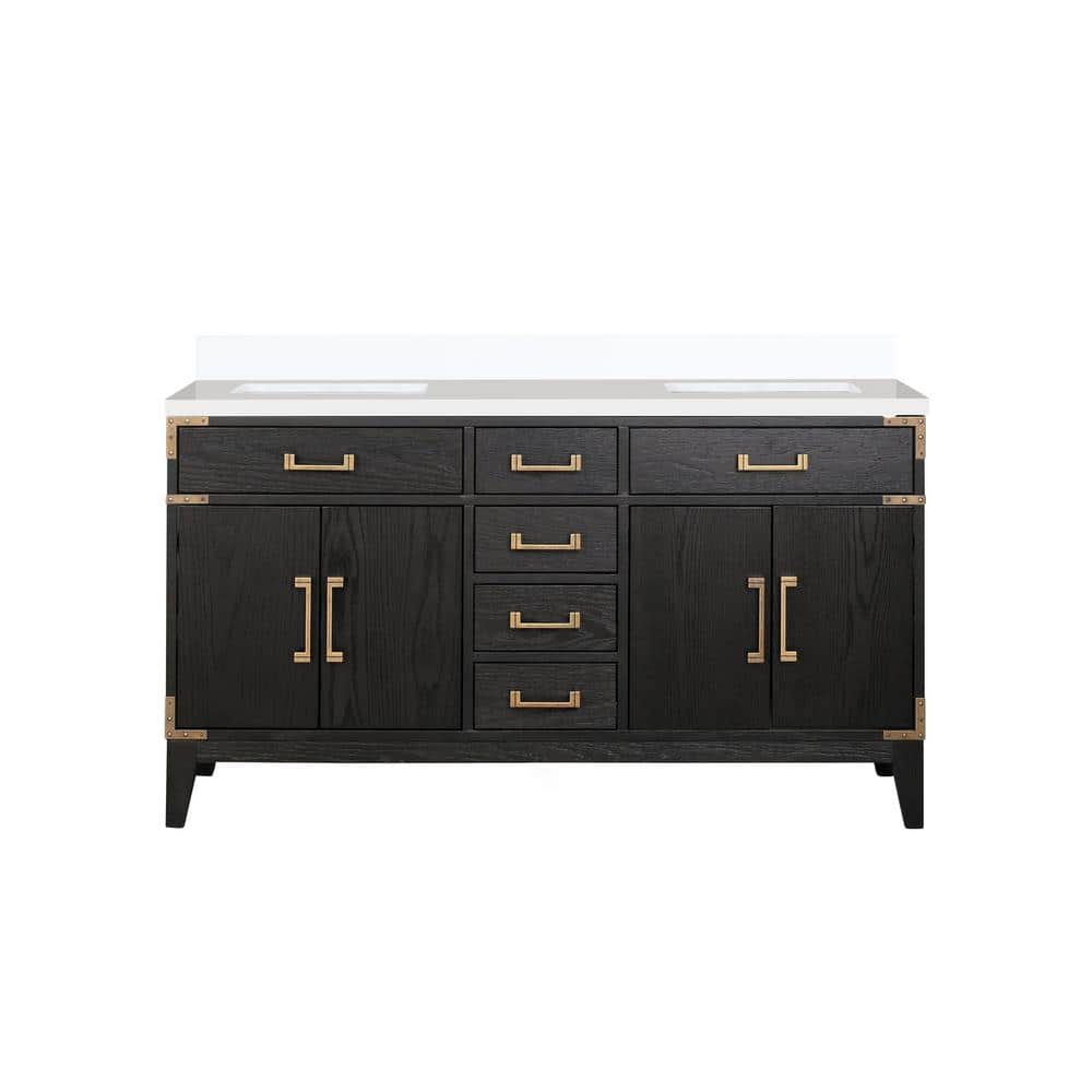 Fossa 60 in W x 22 in D Black Oak Double Bath Vanity with White Quartz Top price history on PriceWatchPro