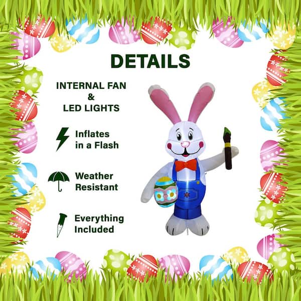 4 ft. Bunny Rabbit Painting an Easter Egg Inflatable with Lights