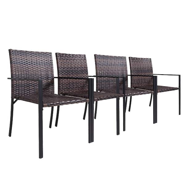 Cesicia All-Weather Brown Wicker Patio Outdoor Dining Chairs for Garden Backyard and Restaurant (Set of 4)