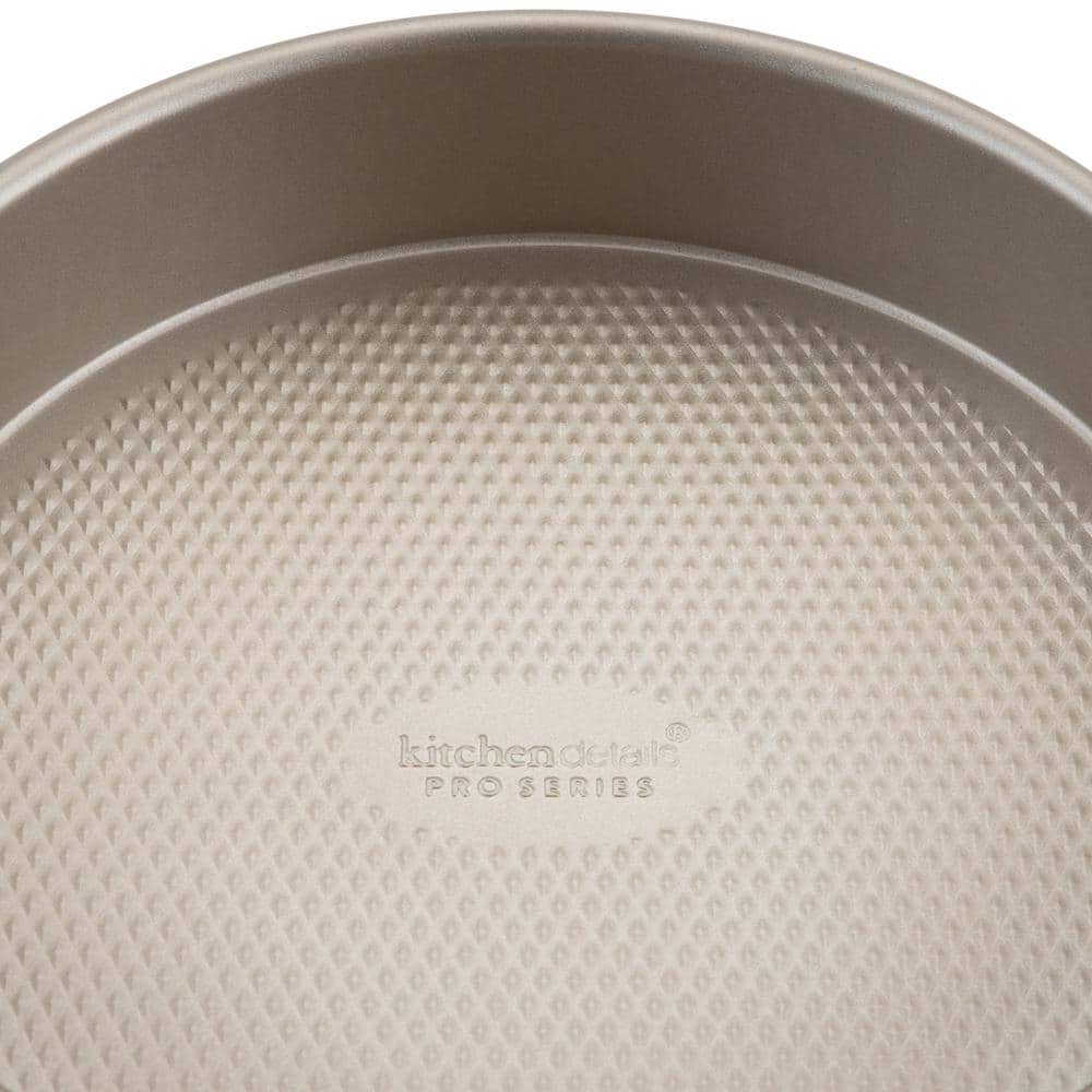 Gold 9.5" Nonstick Round Steel Cake Pan with Textured Base