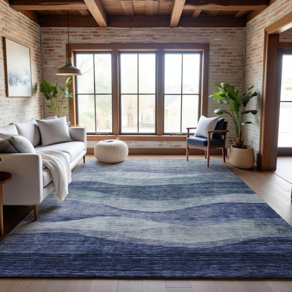 Mayfield Premium Machine Washable Abstract AMF1141 Blue 9 ft. x 12 ft. Area Rug