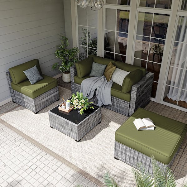 25.6 in. x 25.6 in. x 4 in. (9-Piece) Deep Seating Outdoor Sectional Replacement Cushion Light Green